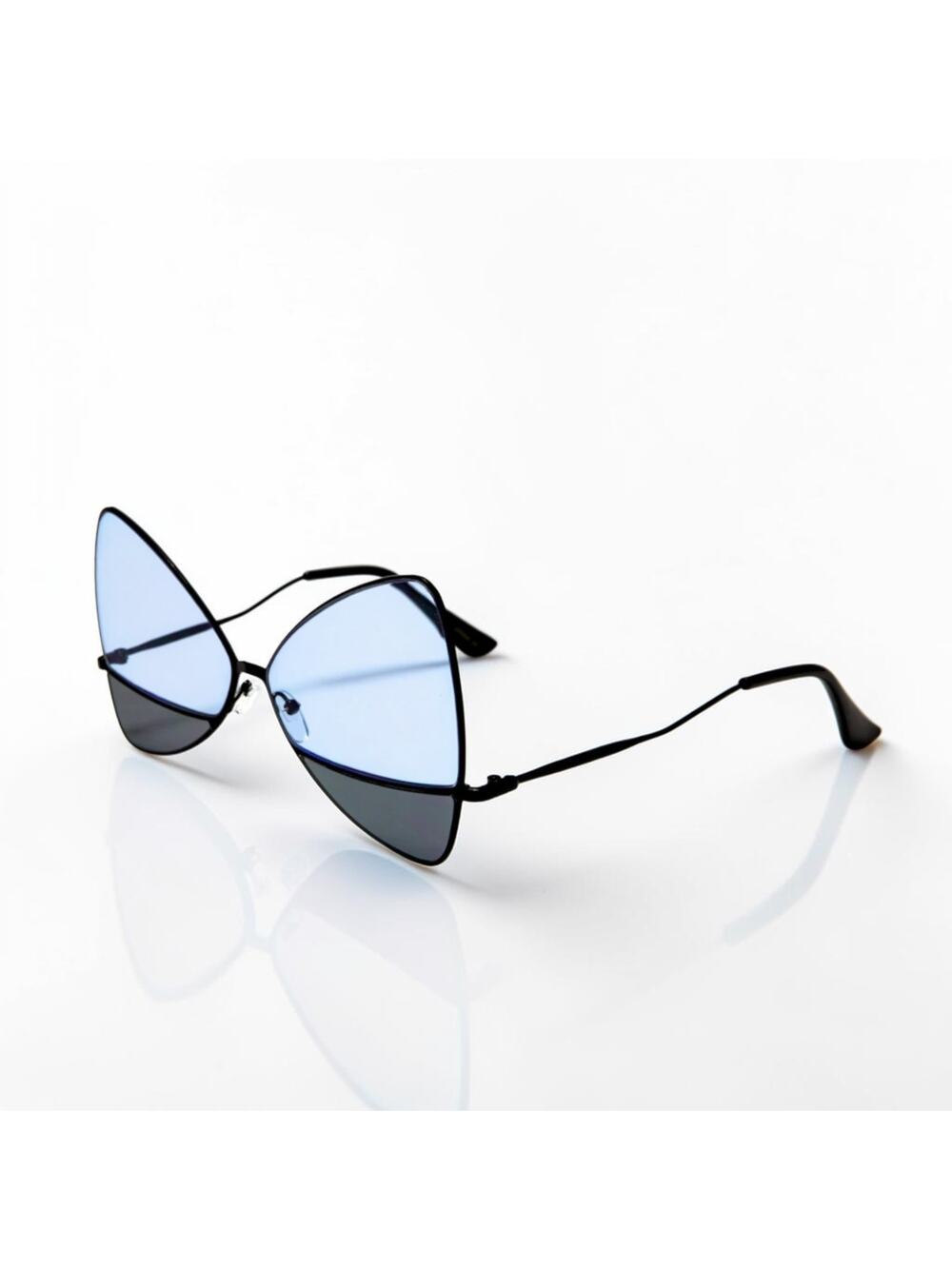 GISELLE Eyewear Blue Black Metal Butterfly Sunglasses Oversized NEW